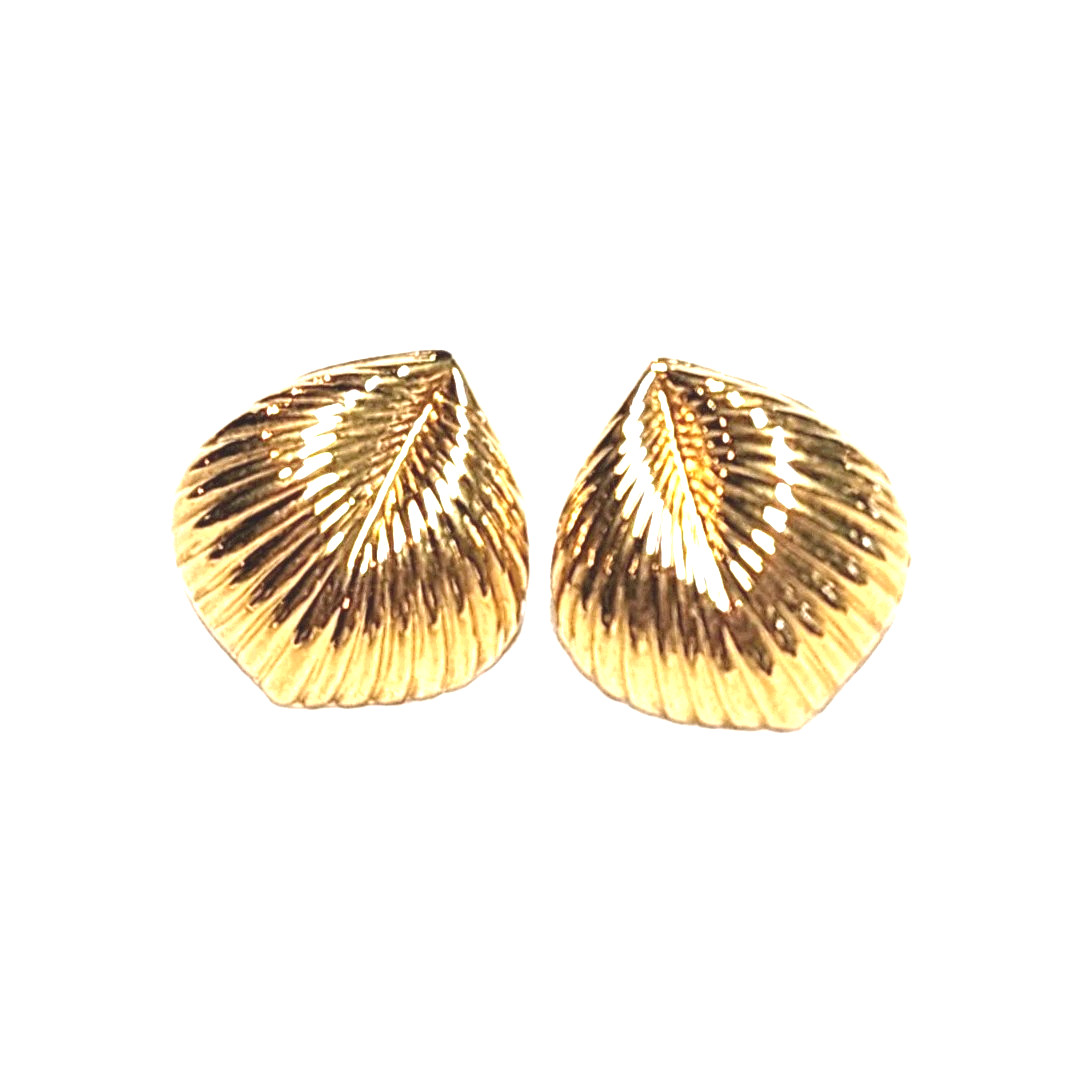 Vintage Napier Gold Tone Leaf Design Textured Post Stud Earrings Leaves Nature