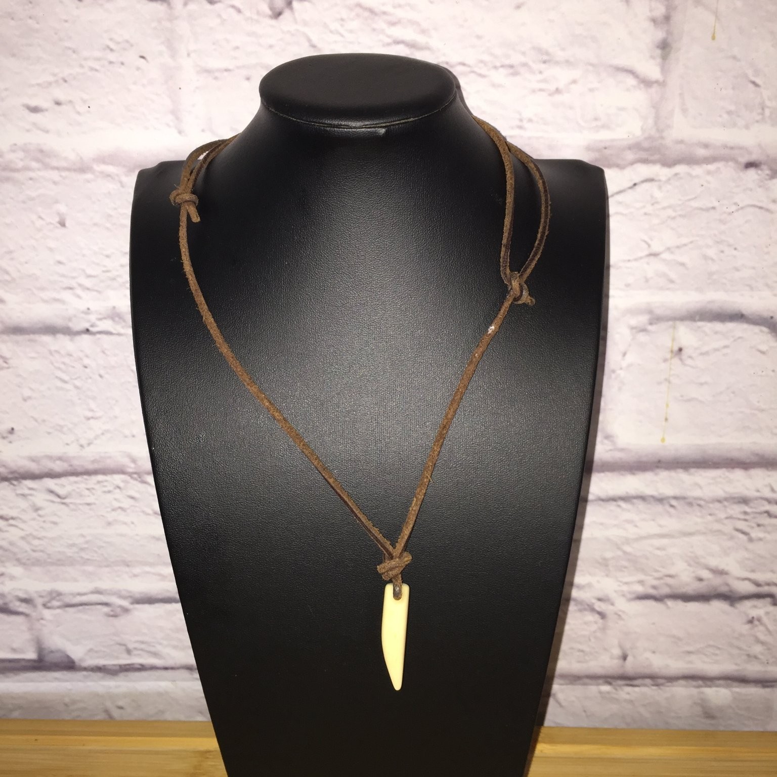Vintage Tribal Tooth Pendant Necklace Acrylic Leather Cord Adjustable Surfer
