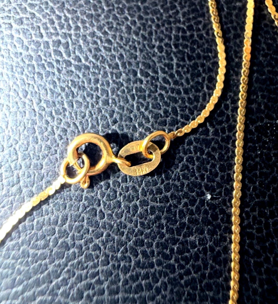 Vintage 14KT Gold Chain Genuine CZ Marquise Pendant Necklace Box Orig CZ Papers!