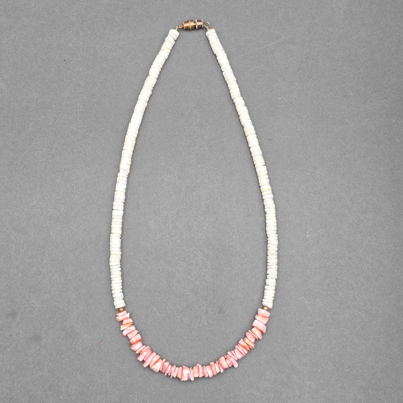 Vintage Puka Shell Coral Choker Necklace Coastal Boho Pink White Beach Jewelry
