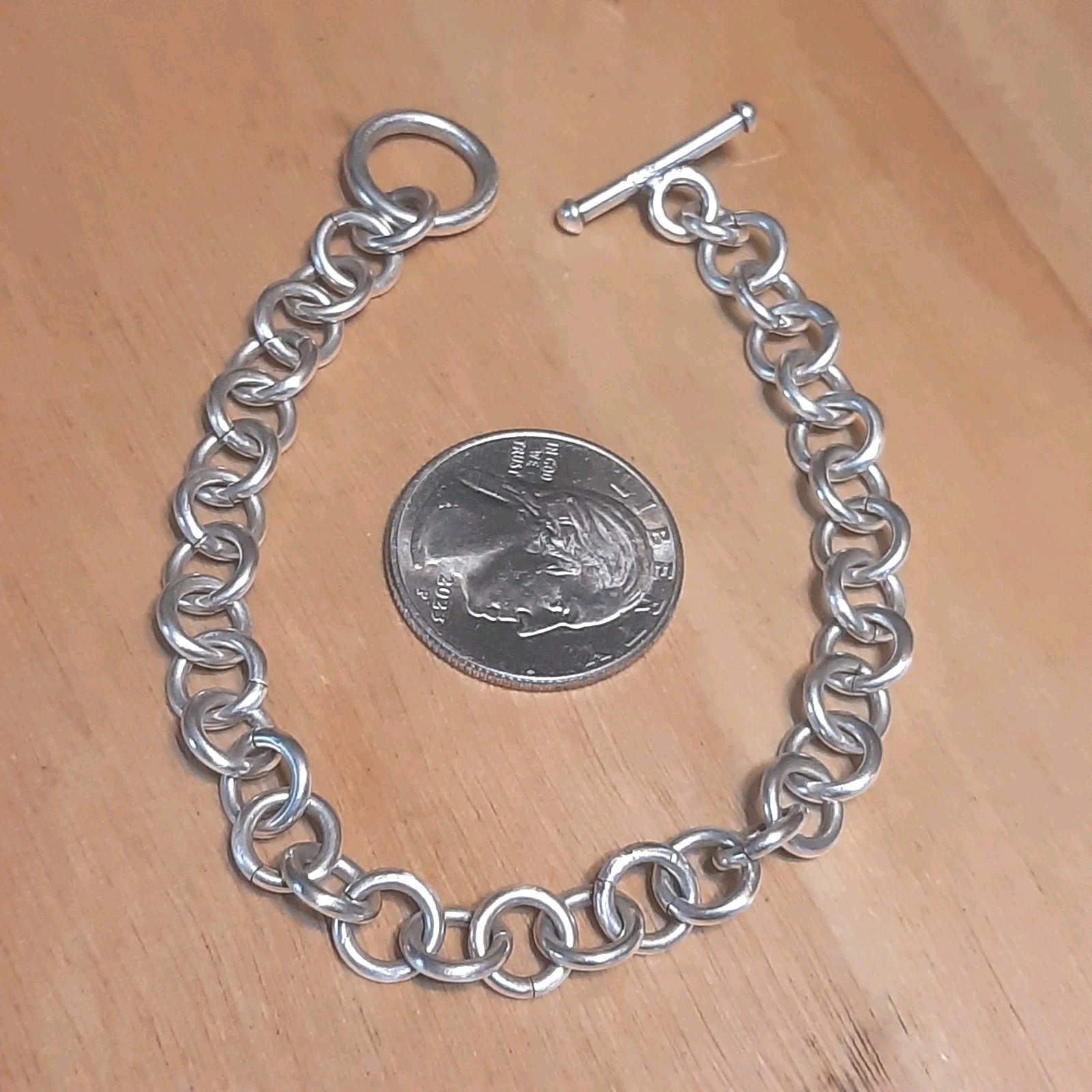 Vintage Sterling Silver Rolo Toggle Bracelet 925 17g Thick 7.5in Unisex A15