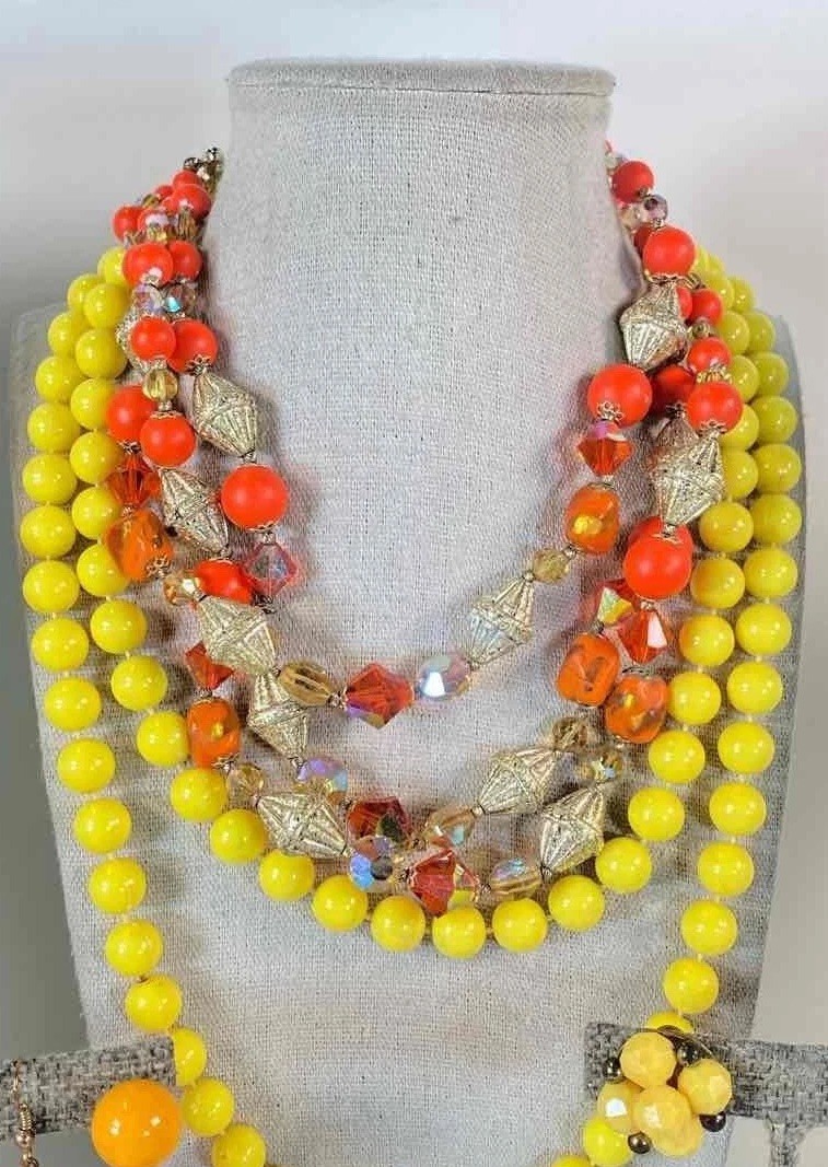 Vintage 1950s-1980s Ketchup & Mustard Color Bold Costume Jewelry Grabbag Lot