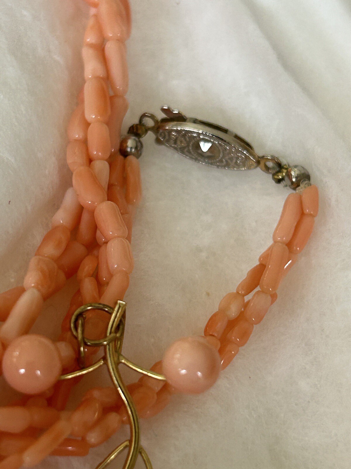 VTG Angel Skin Coral Tube Twisted Strand Necklace Pendant Genuine Pink Art Deco