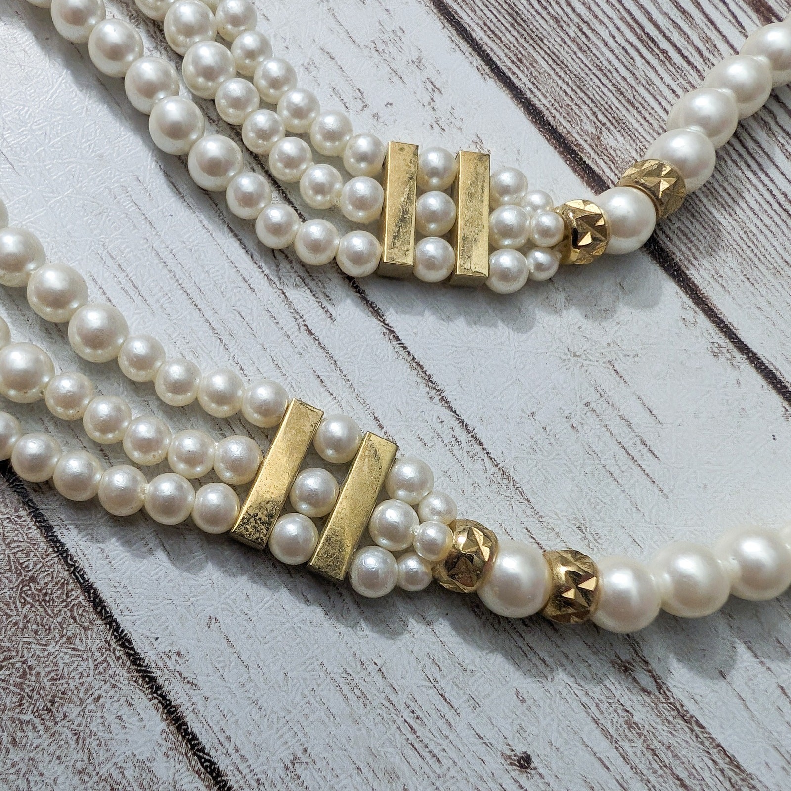 Vintage Necklace Faux? Pearl & Gold Tone Layered Statement