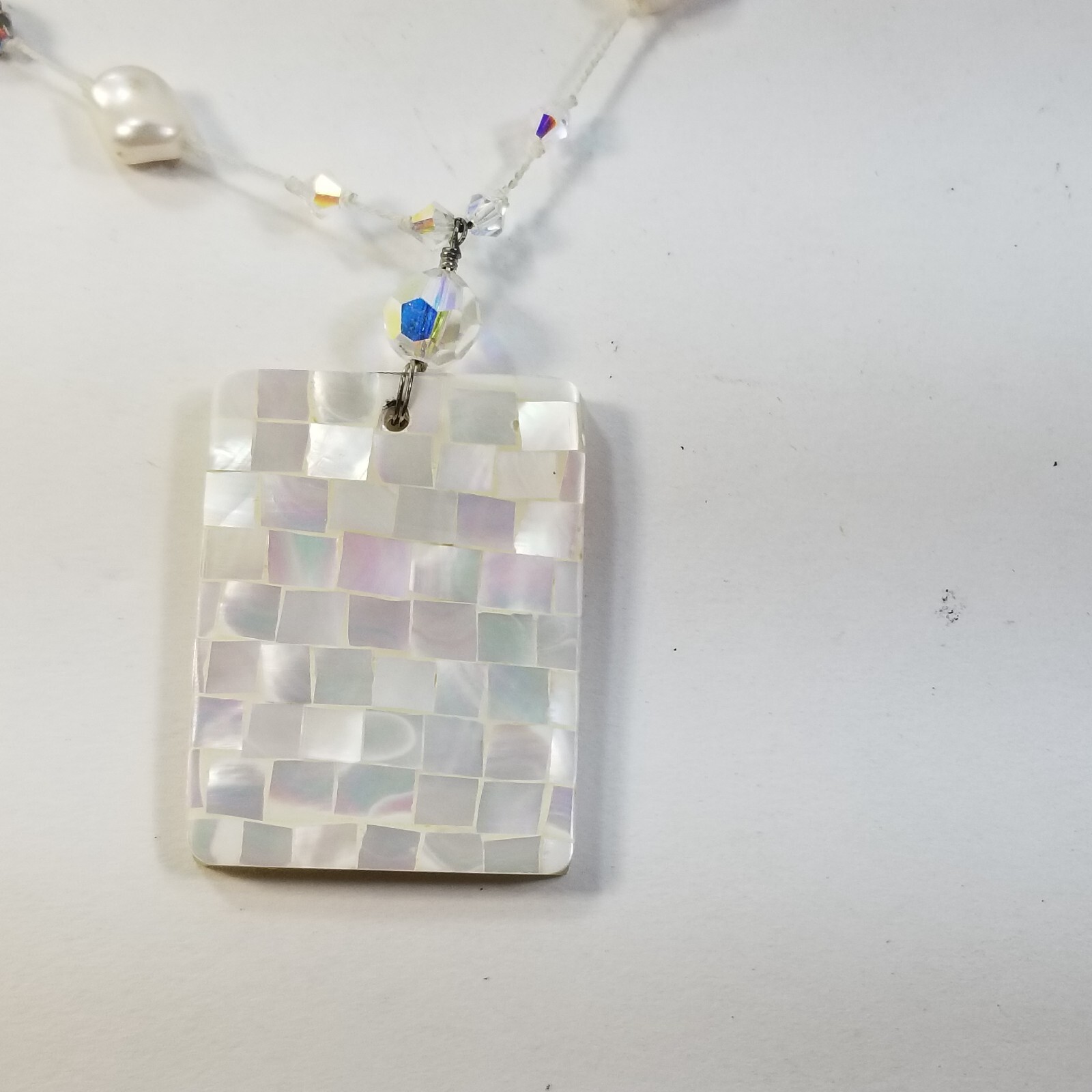 925 Sterling Silver Mother of Pearl Inlay Pendant/Necklace Choker Station 16.5″