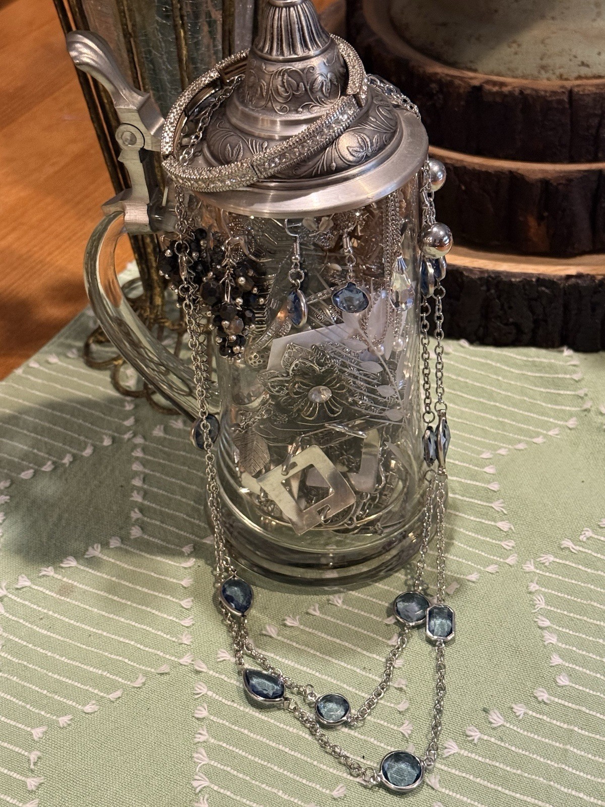 Mystery Jewelry Stein Jar Mixed Wearable Vintage to Modern Silver Tone