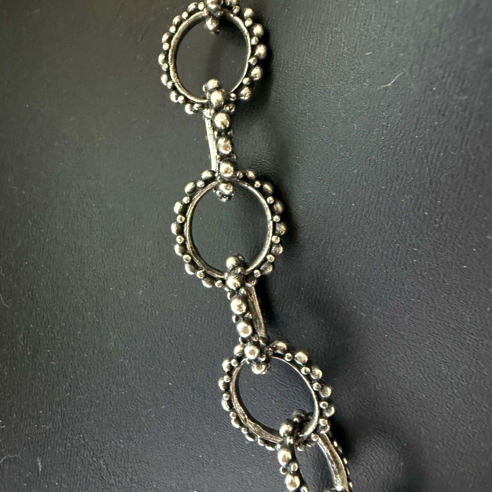 Vintage Necklace Popcorn Textured Chain Link Statement Silver Tone 17.5 inches
