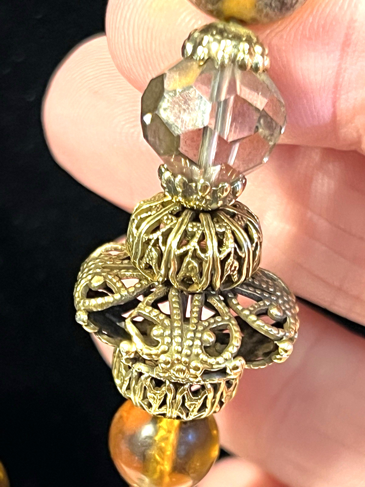 VTG Statement Fire Agate Carnelisn Glass Bead Pendent Necklace 26″ Earth Tones