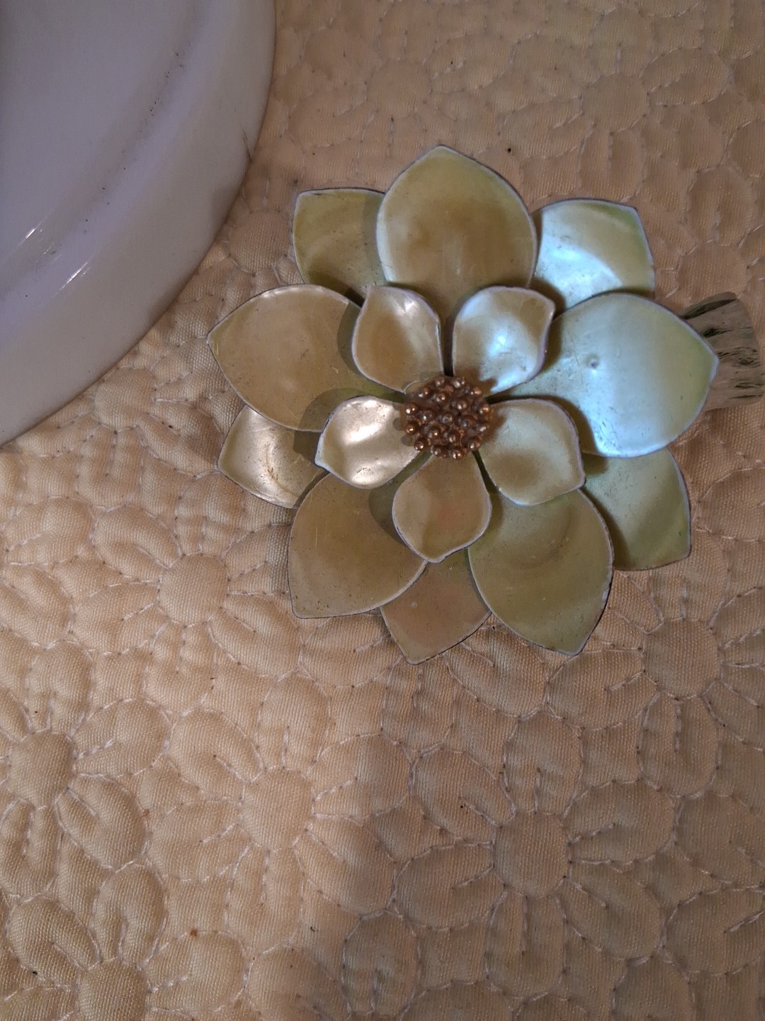 Vintage Pearlized Enamel Floral Brooch? Very Old Approximately 2″×2″