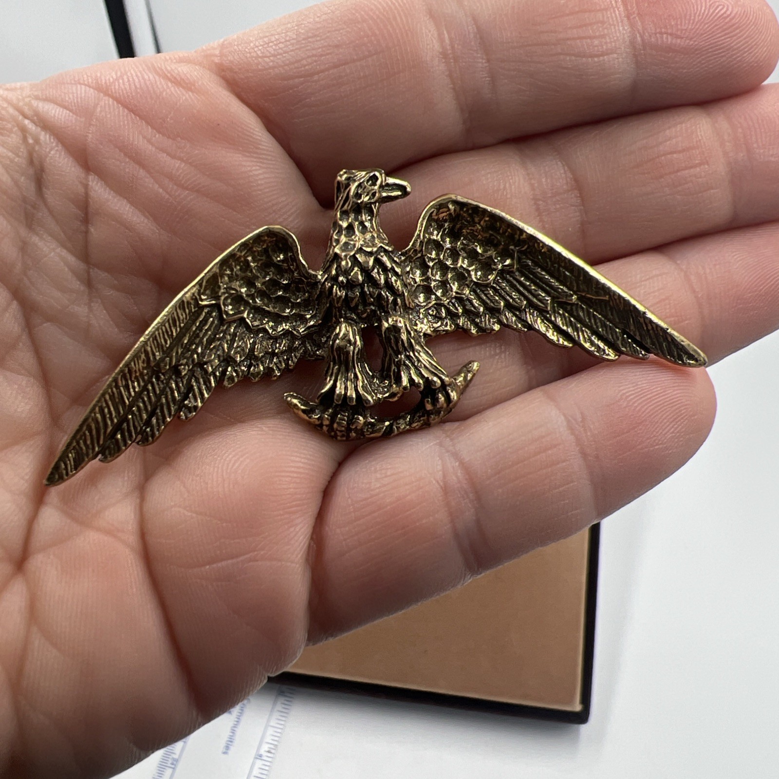 Vintage Zentall Antiqued Gold Tone Figural Eagle Brooch Pin