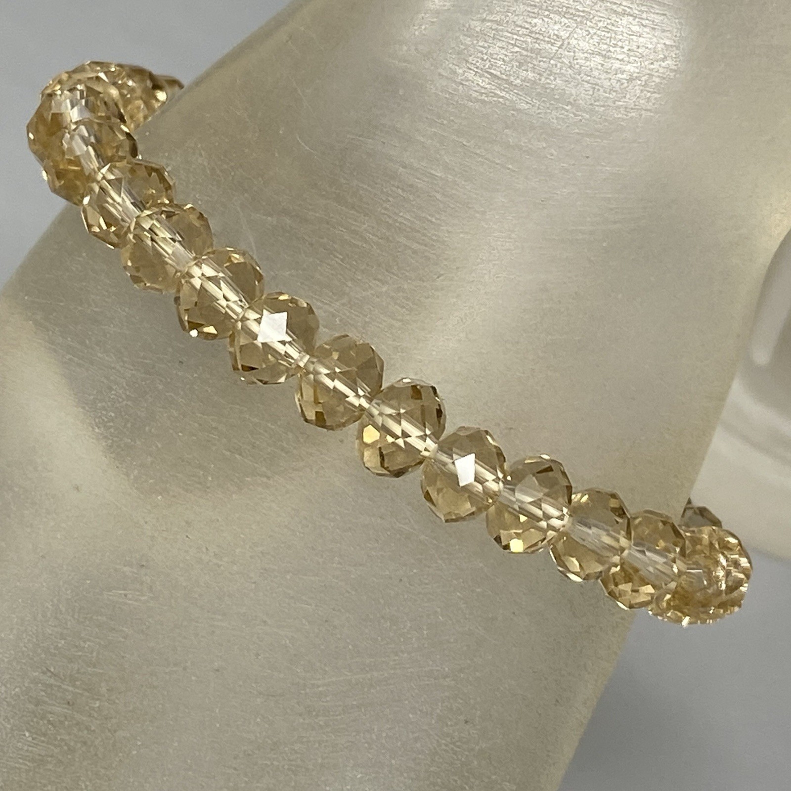 Champagne Glass Beaded Bracelet Faceted Fire Polished Coated Stretch 6.25″