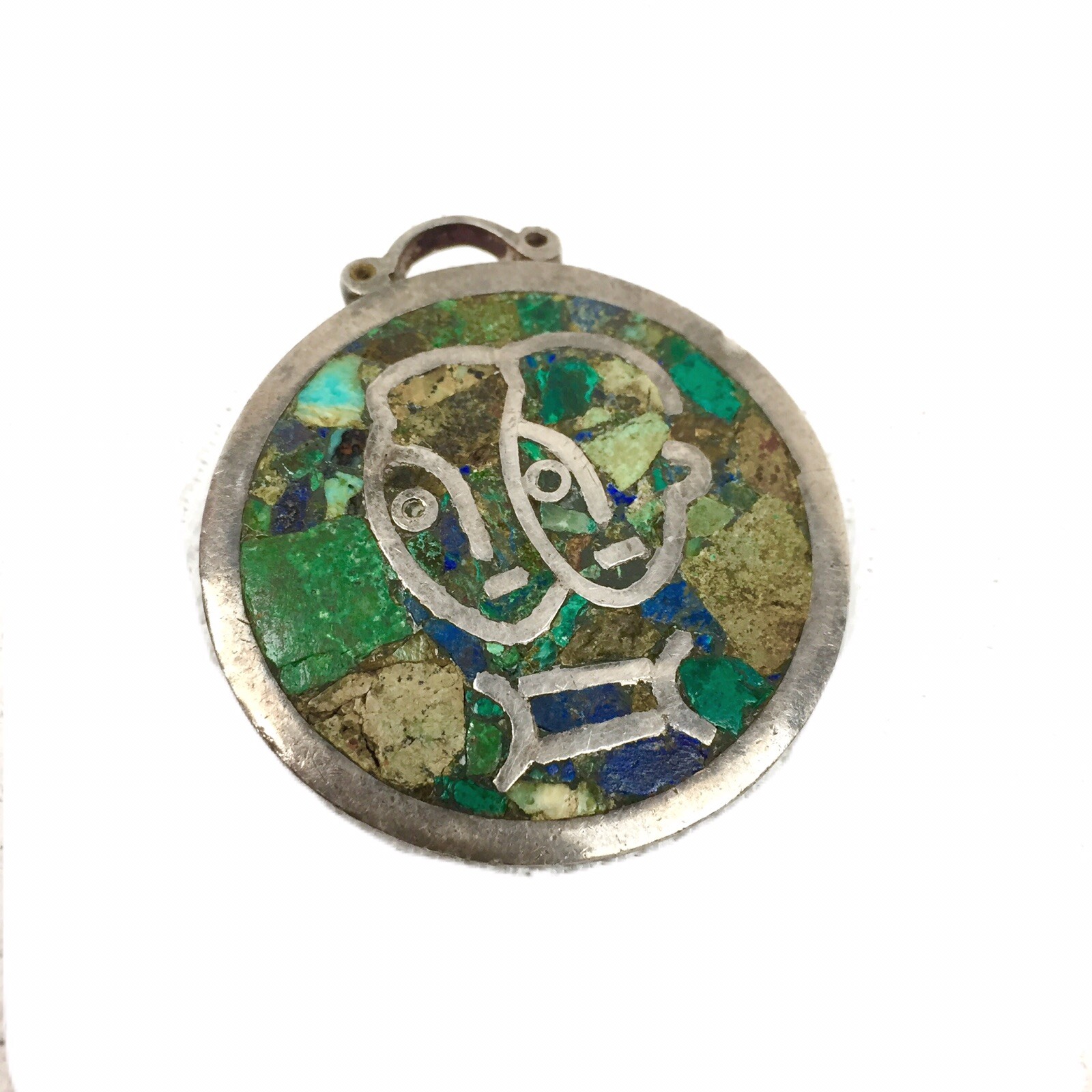 Los Castillo Mosaico Azteca Taxco Mexico Sterling Silver Brooch Zodiac Gemini