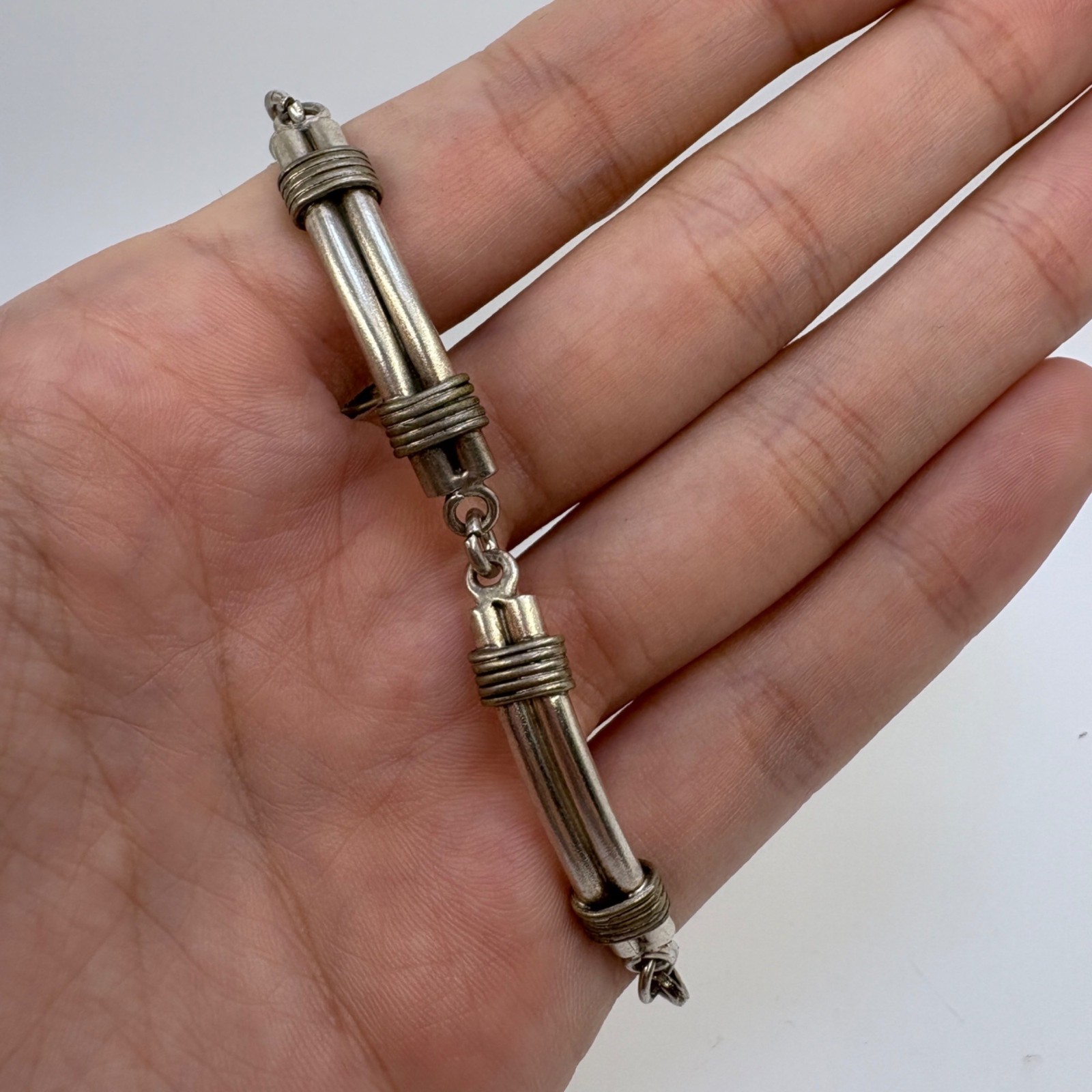 Double Bar Link Lobster Claw Clasp Bracelet VTG 925 Sterling Silver 7.25″ Length