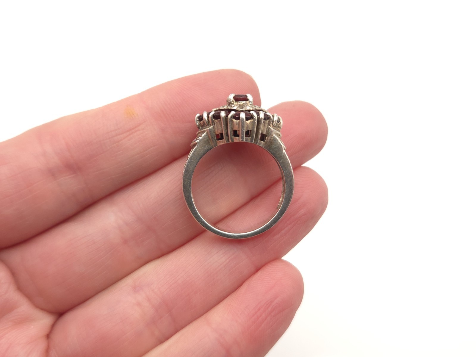 Vintage Sterling Silver Victorian Style Garnet Filigree Ring Signed CNA THAILAND