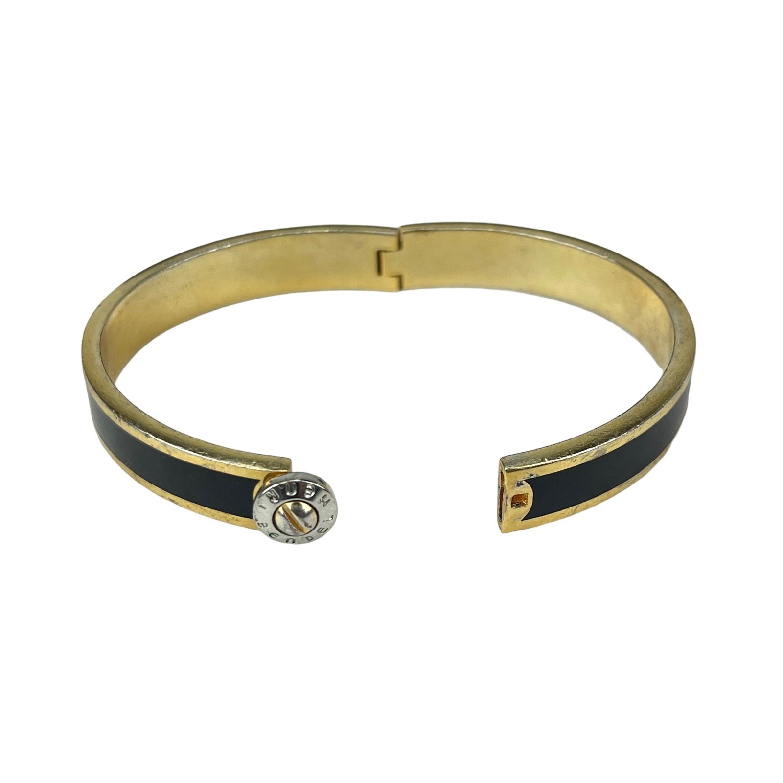 Vintage HENRI BENDEL Black & Gold Hinged Bangle Bracelet