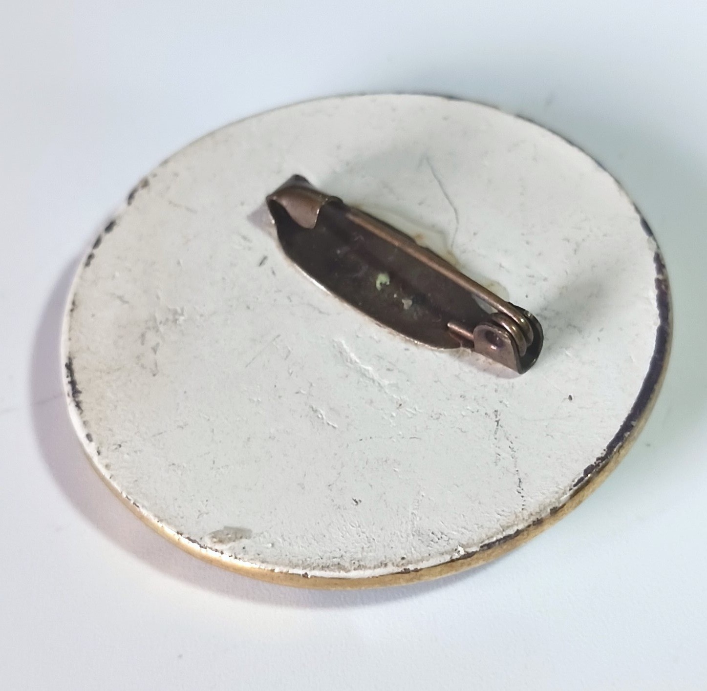 Vtg (Antique?) Painted Porcelain Brooch 1-5/8″ w/ Clipper Ship Under Full Sail