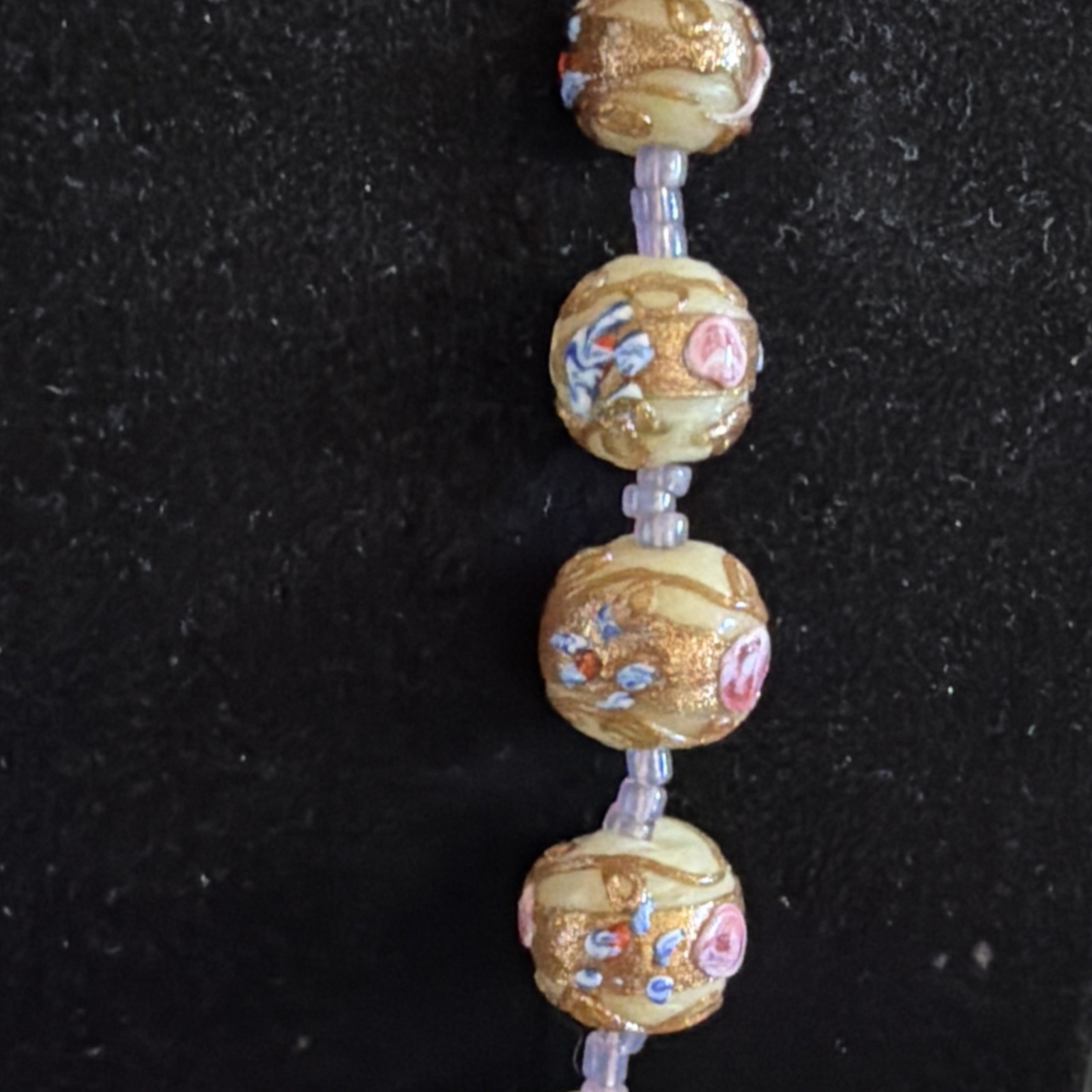 Vintage Murano Venetian Art Glass Necklace, Wedding Cake beads Ivory Gold Pink!