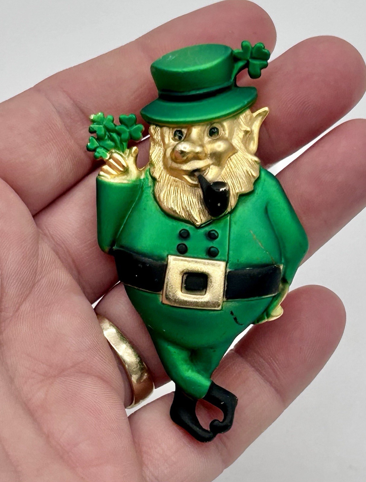 AJC Leprechaun Brooch Large Attached Not Working Sound Piece 3″