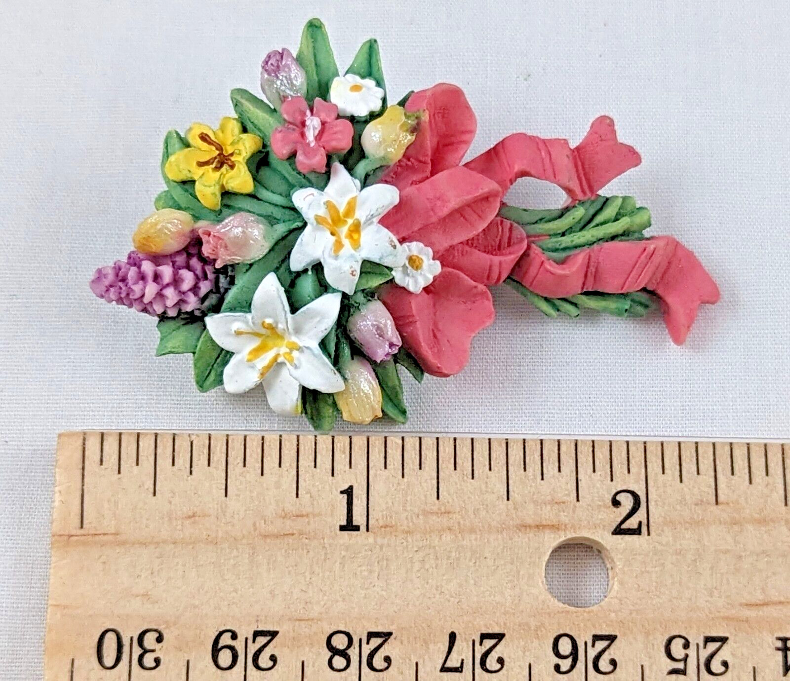 VTG Hand Painted Floral Bouquet Design Brooch Pin Costume Jewelry Flowers Multi