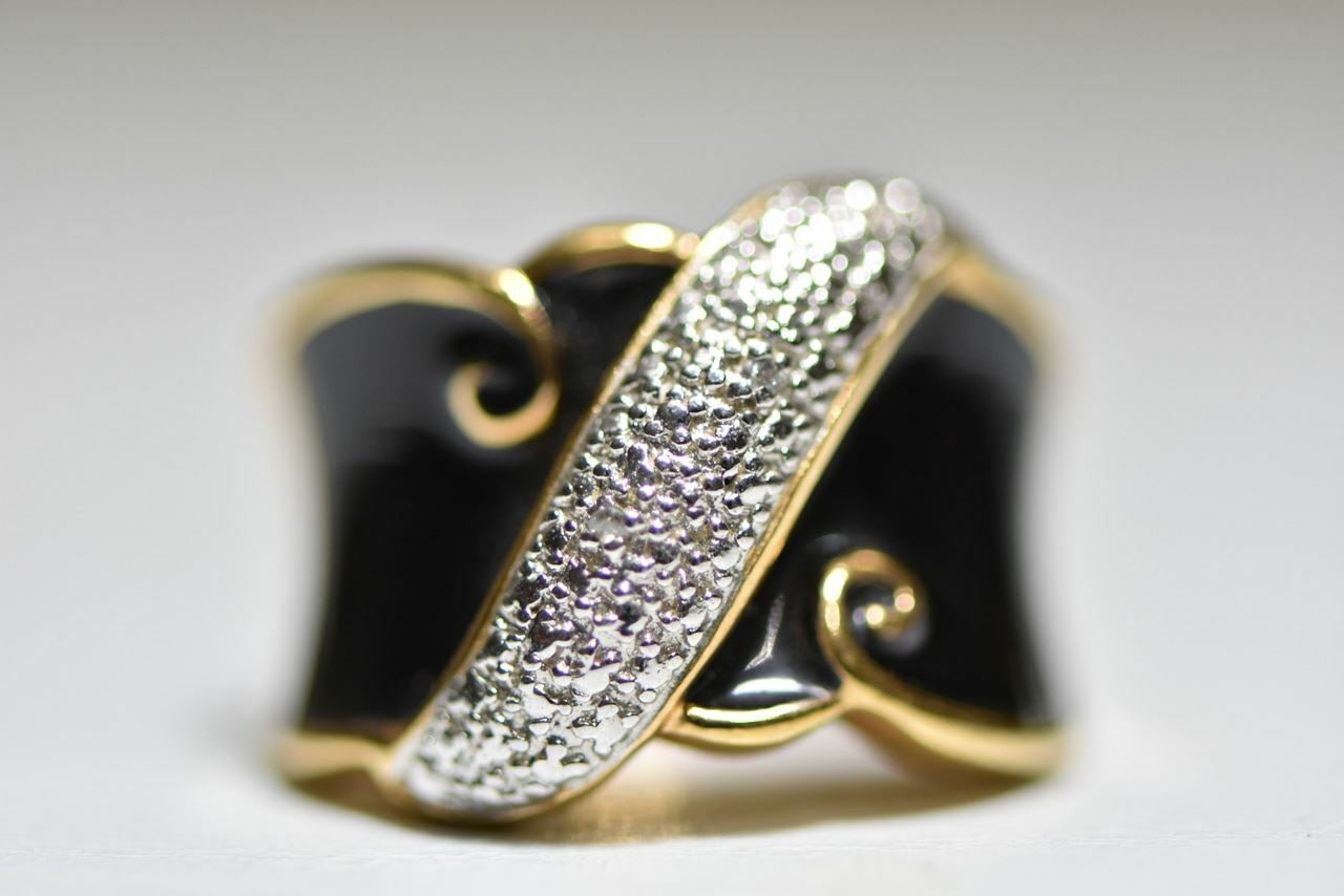 Cocktail ring gold over sterling silver art deco influences Size 8.75
