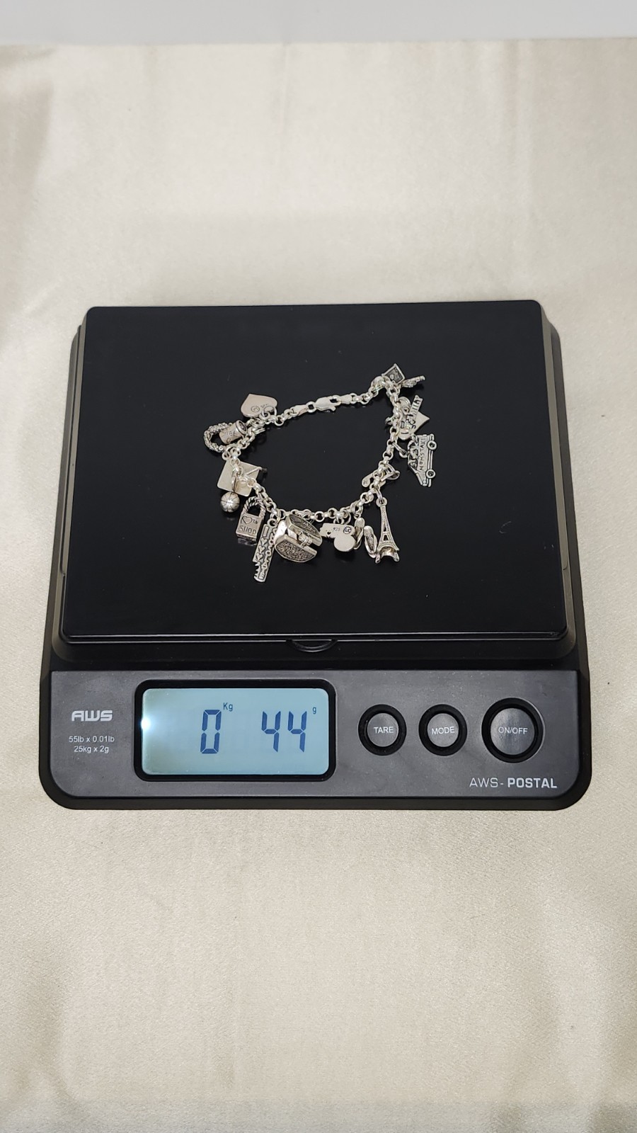Vintage SJC Sterling Silver Link Charm Bracelet Heavily Loaded 18 Charms – 44g