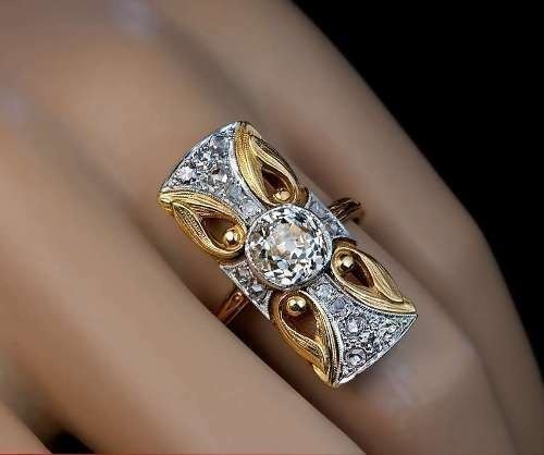Art Deco 2.10 Ct White Diamond Vintage Engagement Ring 14K Yellow Gold FN