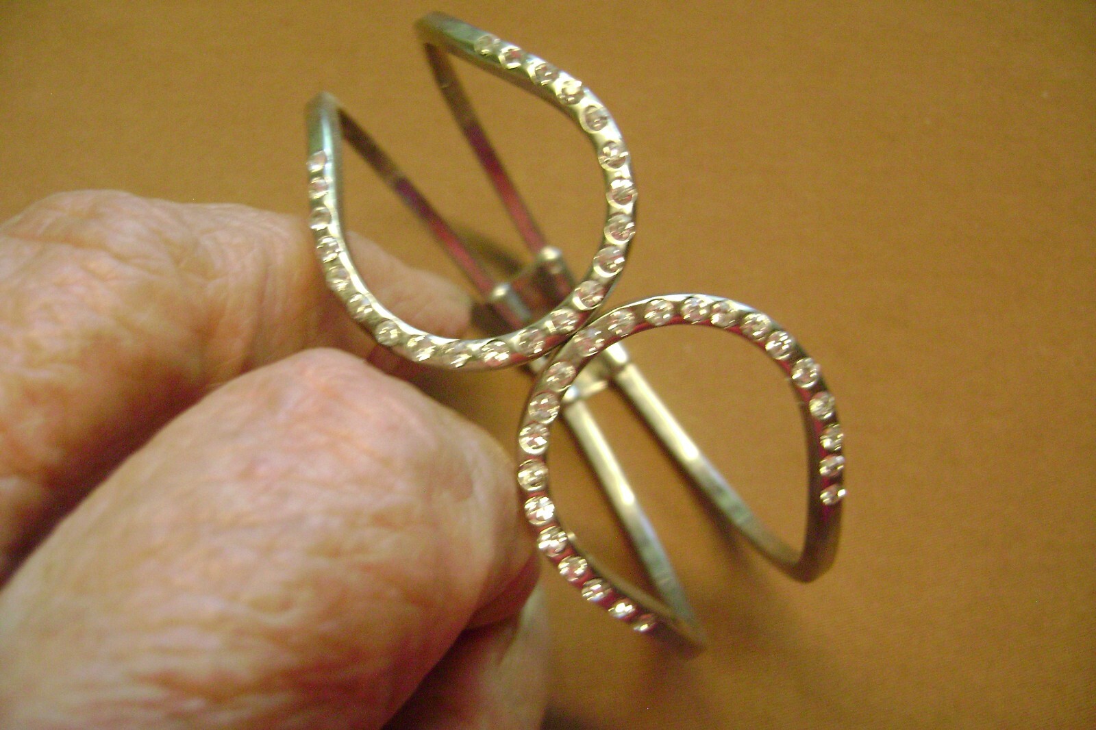 SIGNED MONET RHINESTONE HINGED OPEN CUFF/ BANGLE SILVER TONE BRACELET