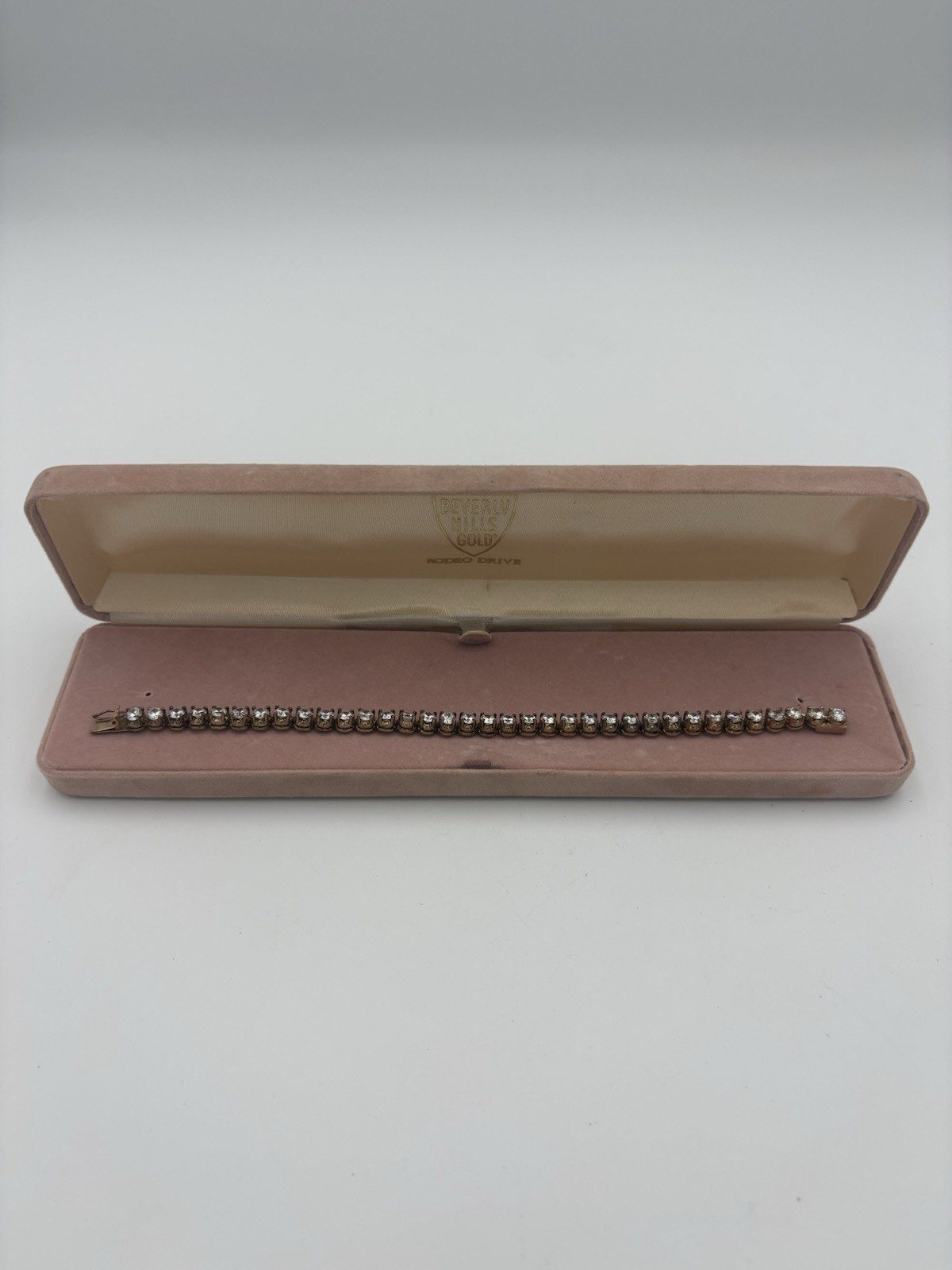 Vintage 925 Sterling Silver Gold Wash Tennis Bracelet CZ 7.5” w Rodeo Drive Box