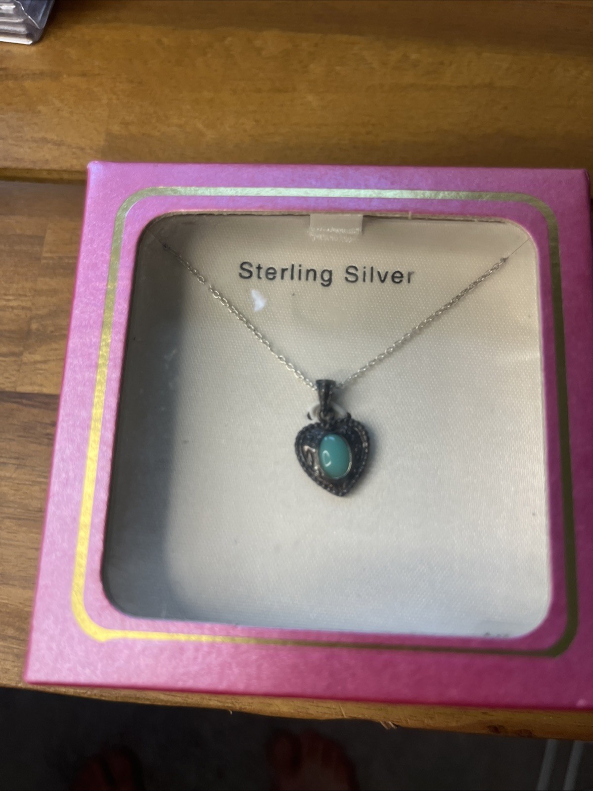 Vintage 925 Steerling Silver DBJ Thai Heart Necklace With Blue Stone