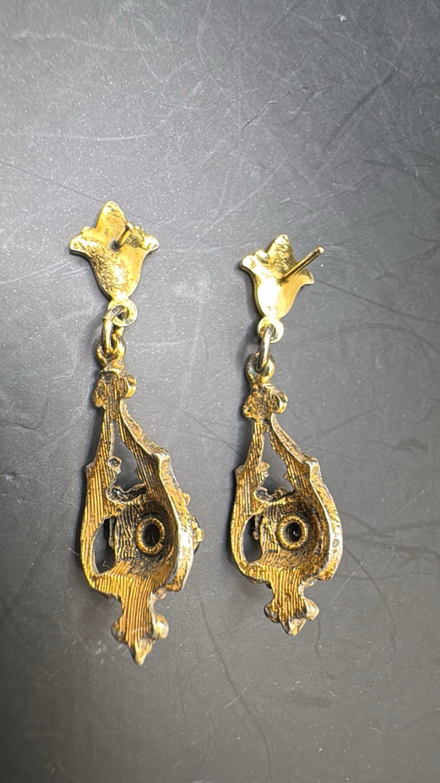 Vintage Victorian Style Drop Gold Tone Filigree Post Earring Lot Of 2