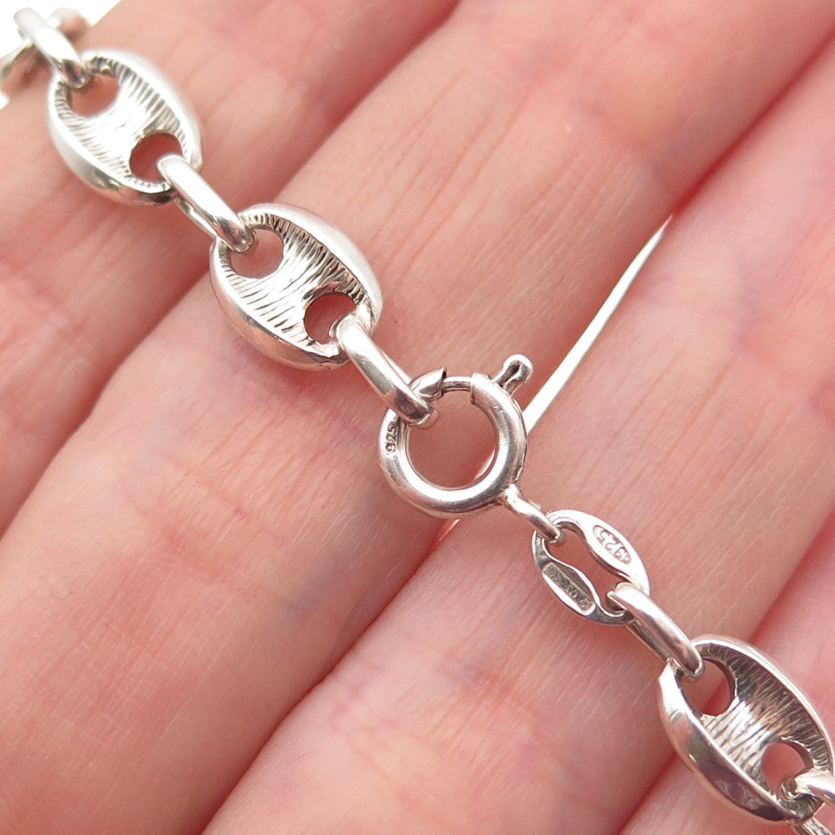 925 Sterling Silver Vintage Italy Anchor Mariner Link Bracelet 7.25″