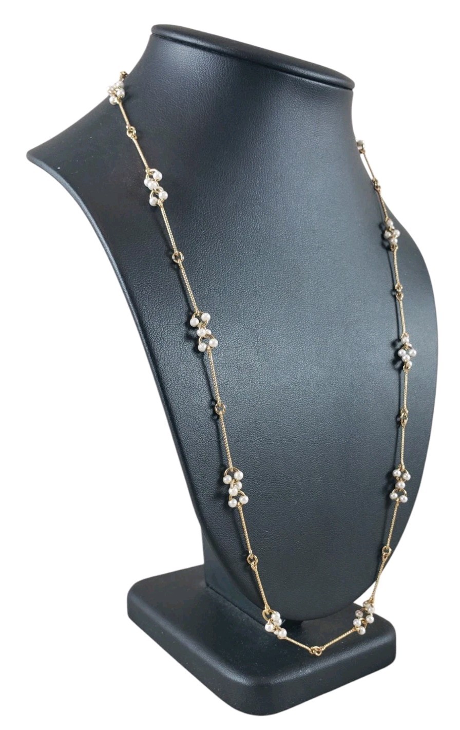 Avon Gold Tone Faux Pearl Cluster Station Necklace 24 Inch Yellow Gold Plated
