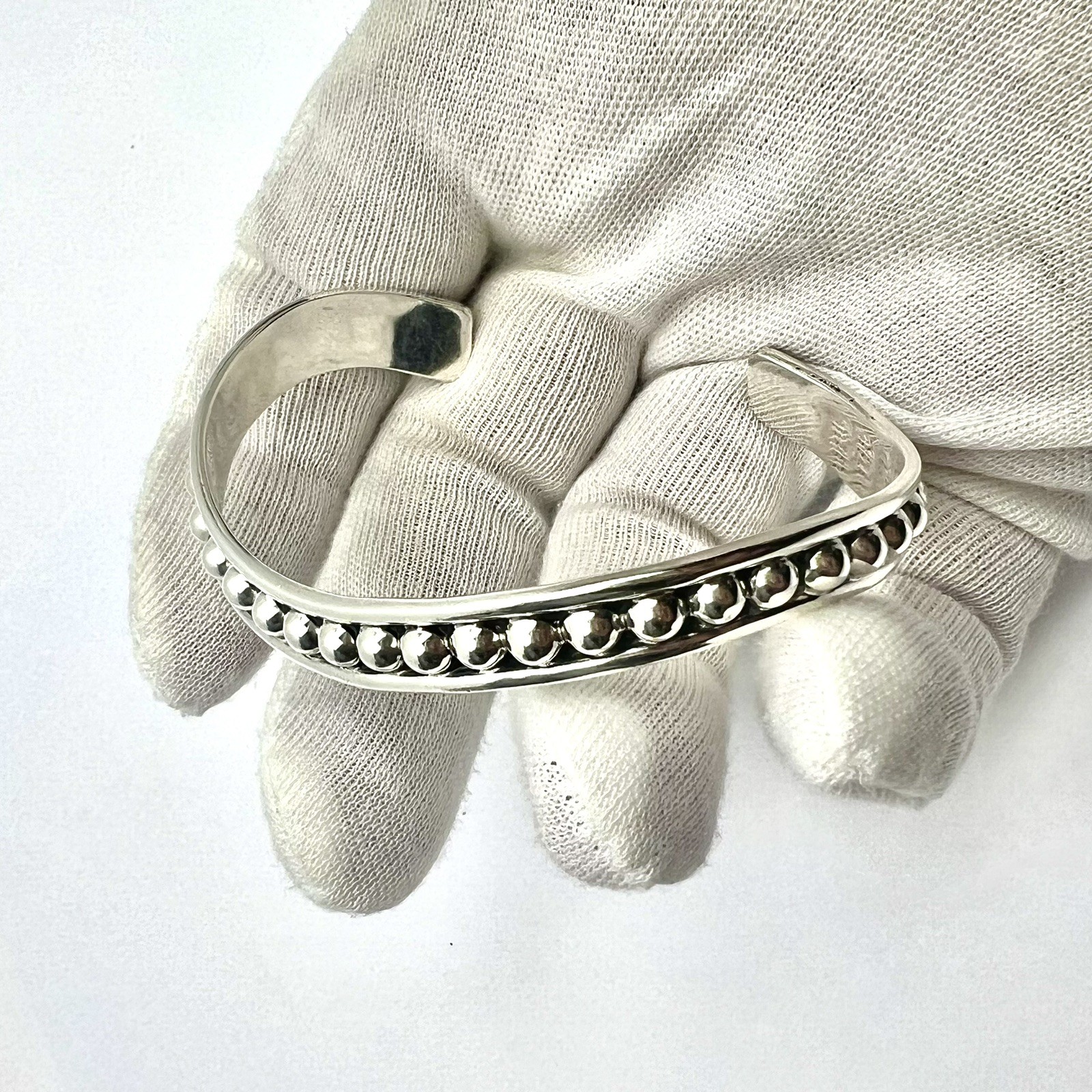 Vintage Sterling Silver 925 Cuff Raised Bead Bracelet ATI Mexico 22.7g