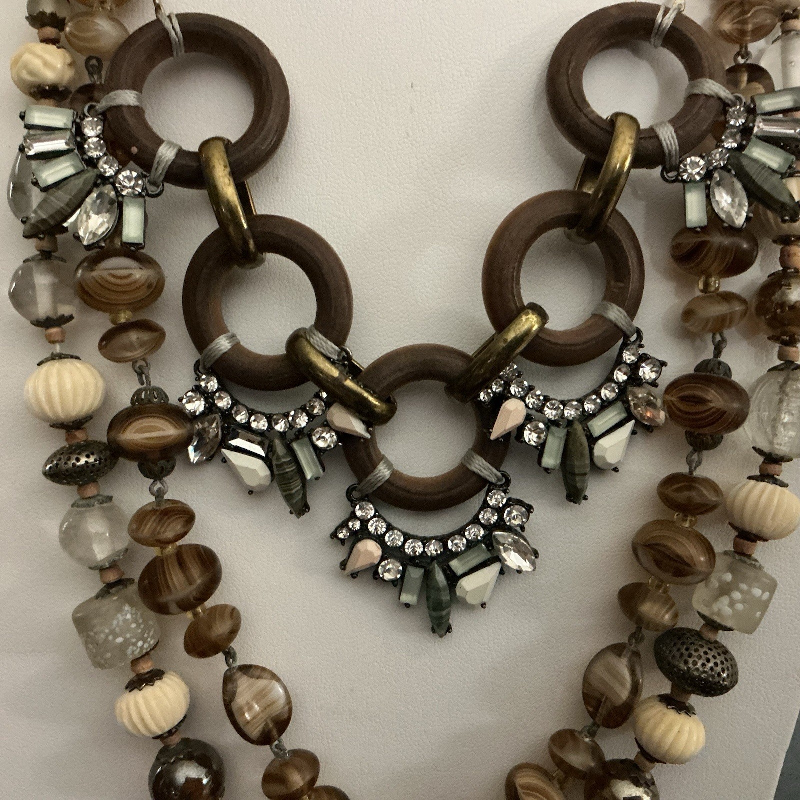 Vtg Bib Necklace Multi Media Eclectic Boho MidCentury Style Maximalist 18”-20” L