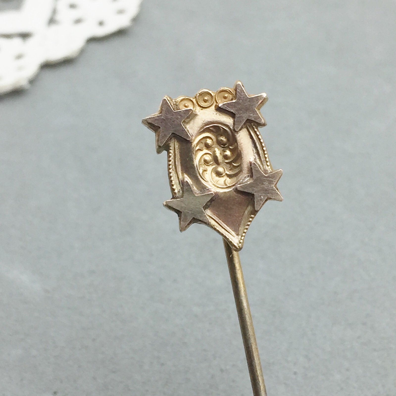 Antique Stick Pin Gold Filled Stars Circle Halley’s Comet Celestial H.A & Co