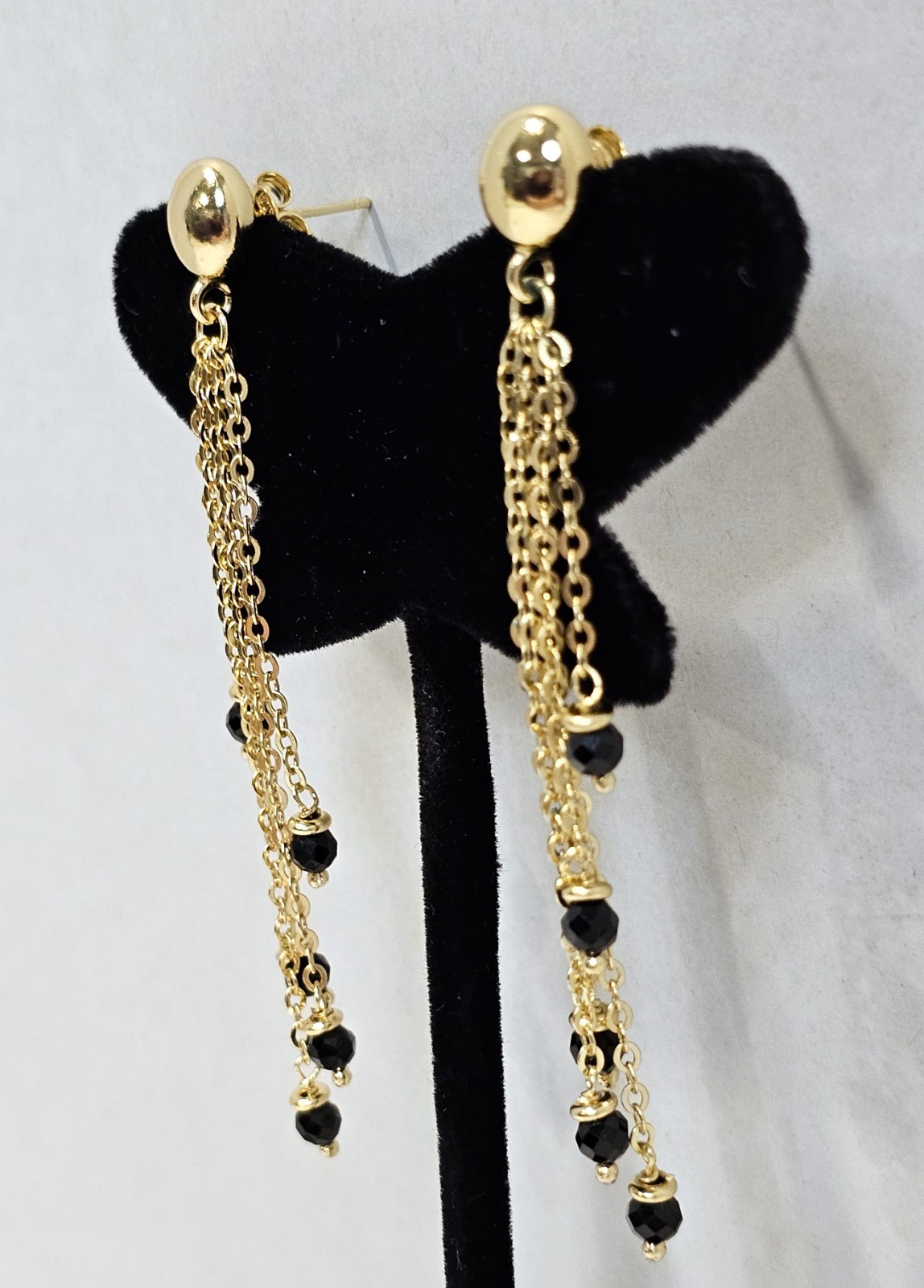 Bellezza Itaor Italy earrings gold over sterling chain dangle black beads