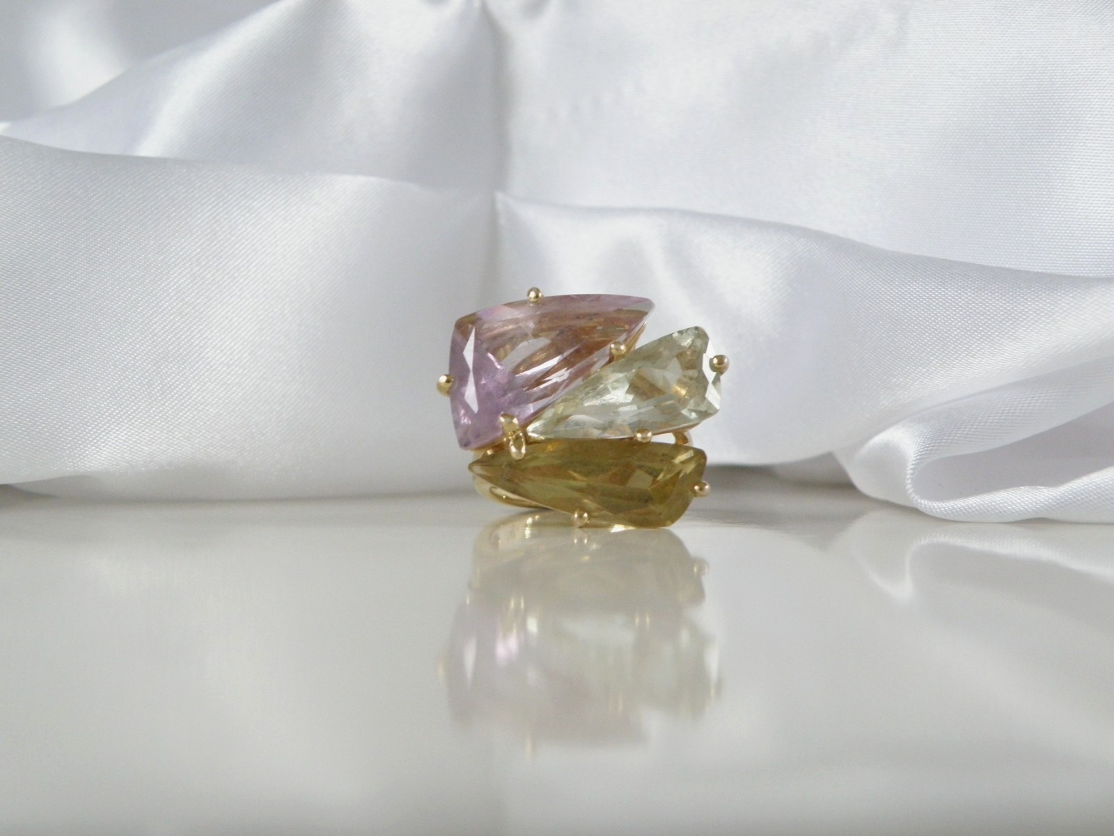 Sterling Silver 925 Vermeil Natural Green Amethyst Statement Ring Size 8