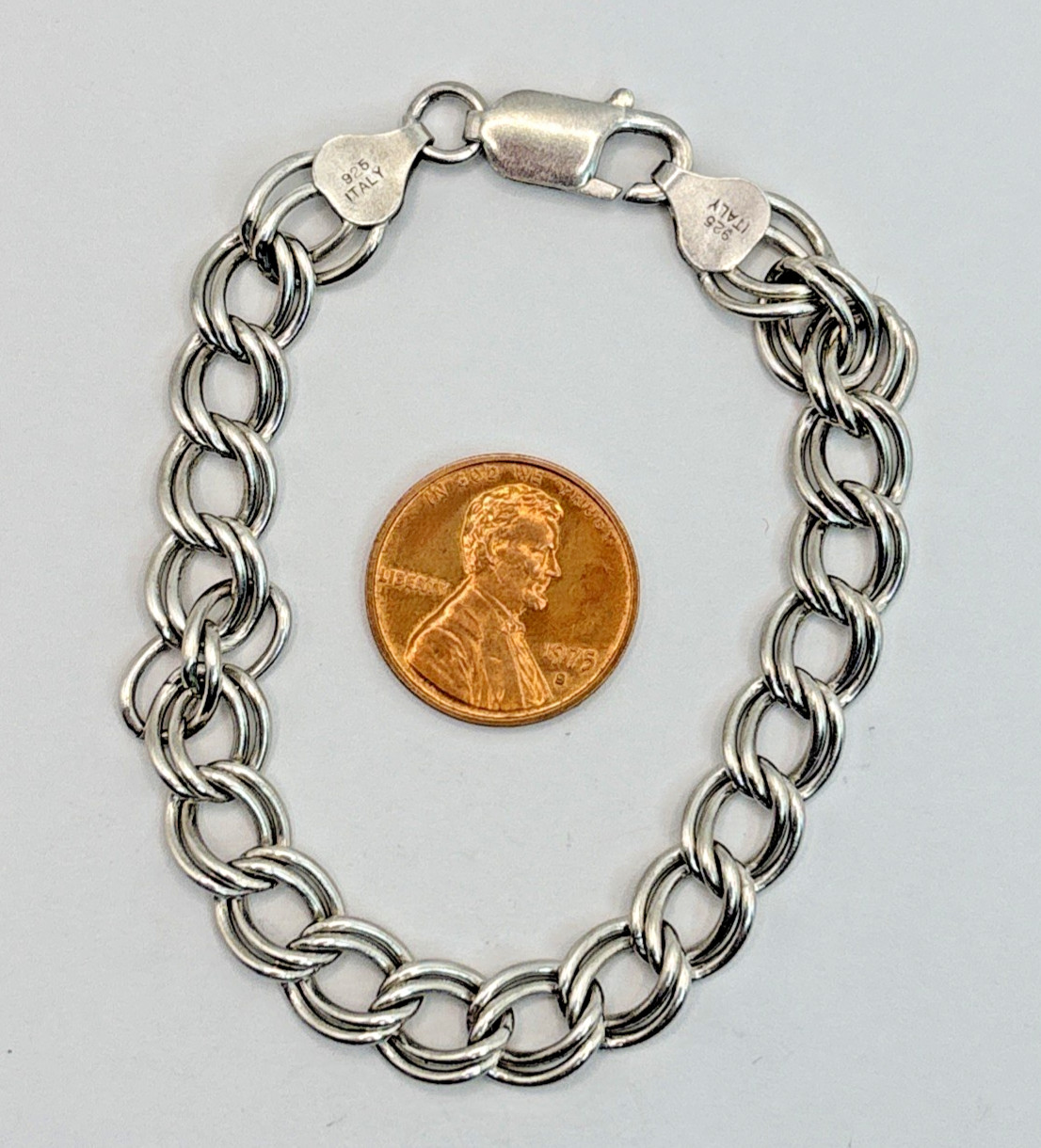 .925 Sterling Silver 8.25mm Double Link Chain 7.25″ Starter Charm Bracelet
