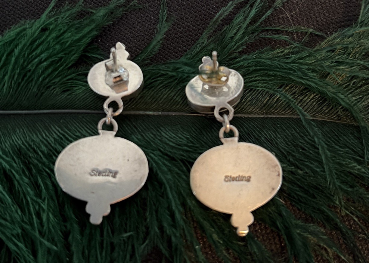 Vintage Mother Of Pearl Sterling Silver Tiered Earrings Post 1.5”L 7/8”W