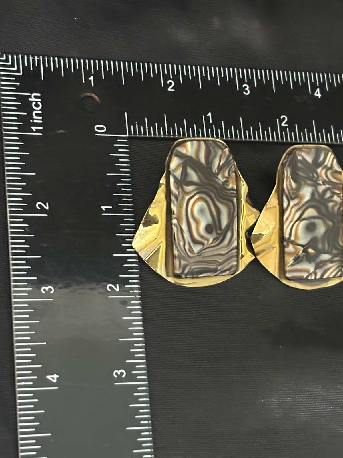 Modernist Brooch Earrings Set Brutalist Bold Studio Artist marble Swirl Signed