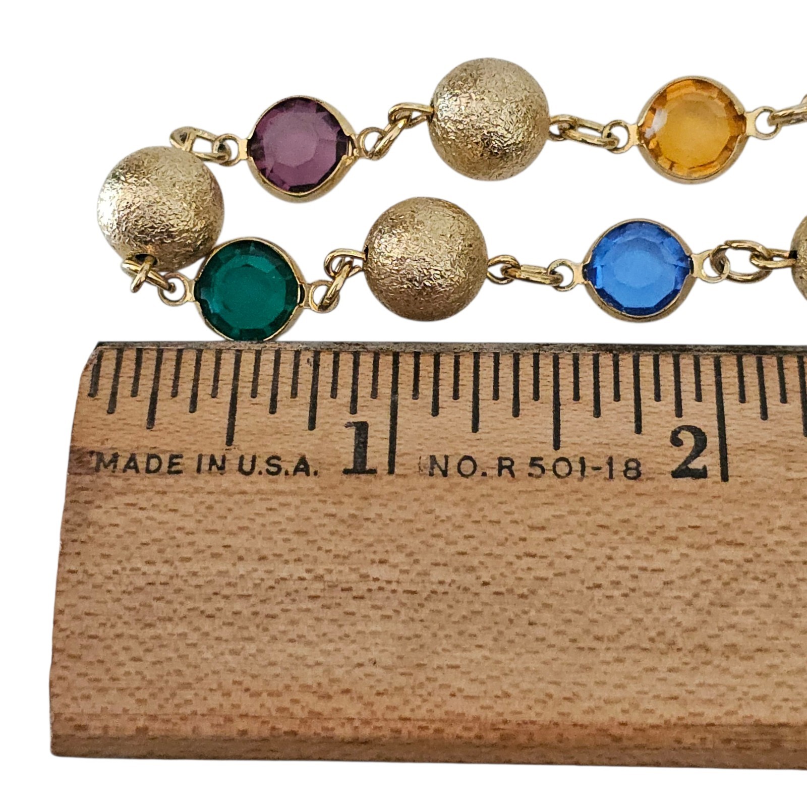Vintage Necklace USA Austrian Crystal Faceted Chicklet Beads 36″ Gold Jewel Tone