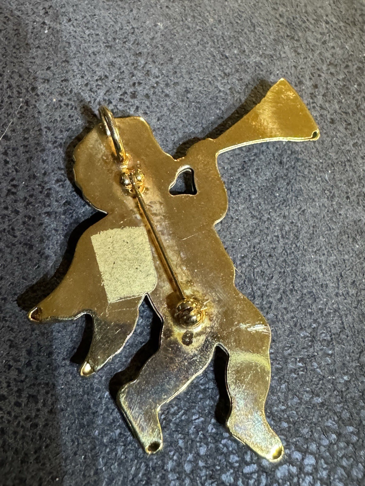 Angel Cherub With Trumpet Brooch Pin Pendant Gold Tone Vintage 2.25″