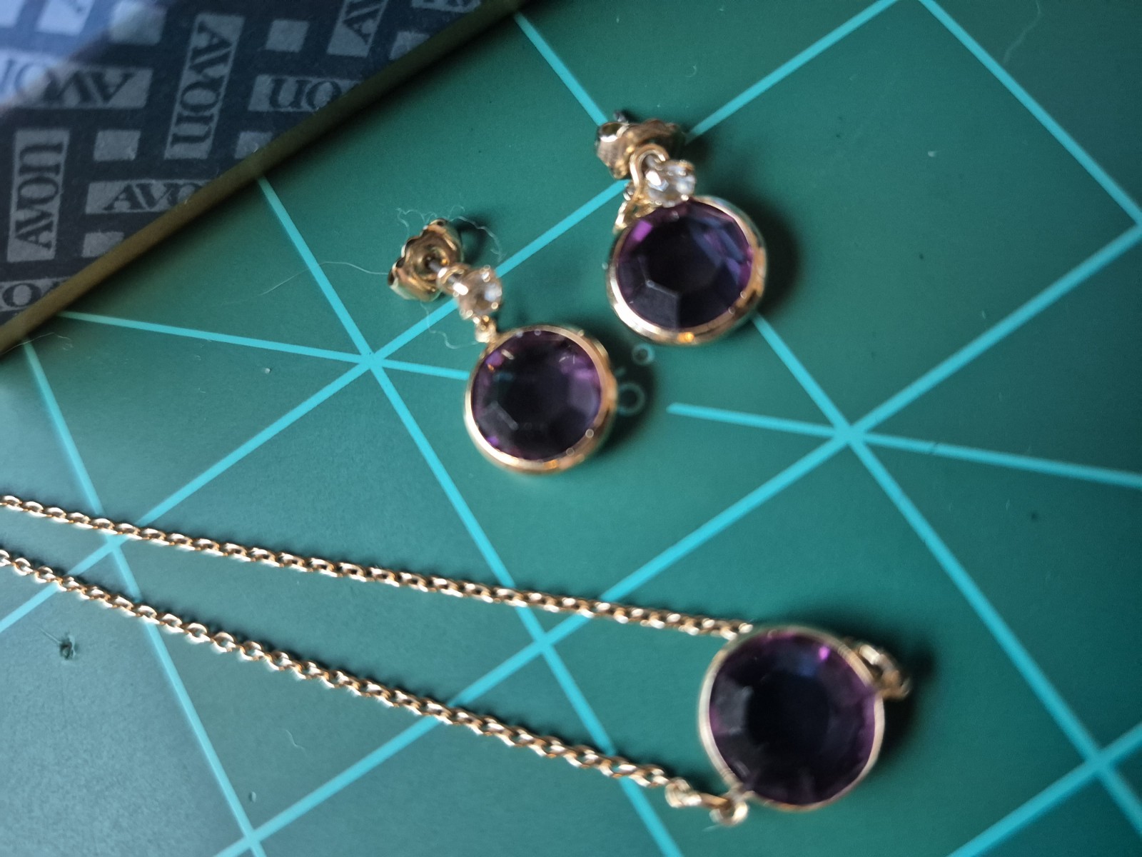 Vtg 1979 Avon Faceted 17” Burgundy Wine Necklace And Convertible Earrings