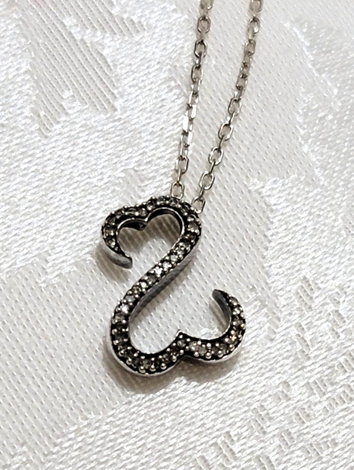 VTG 925 SWIRL DOUBLE HEART PENDENT CLEAR STONES W/925 ADJUSTIBLE CHAIN NECKLACE