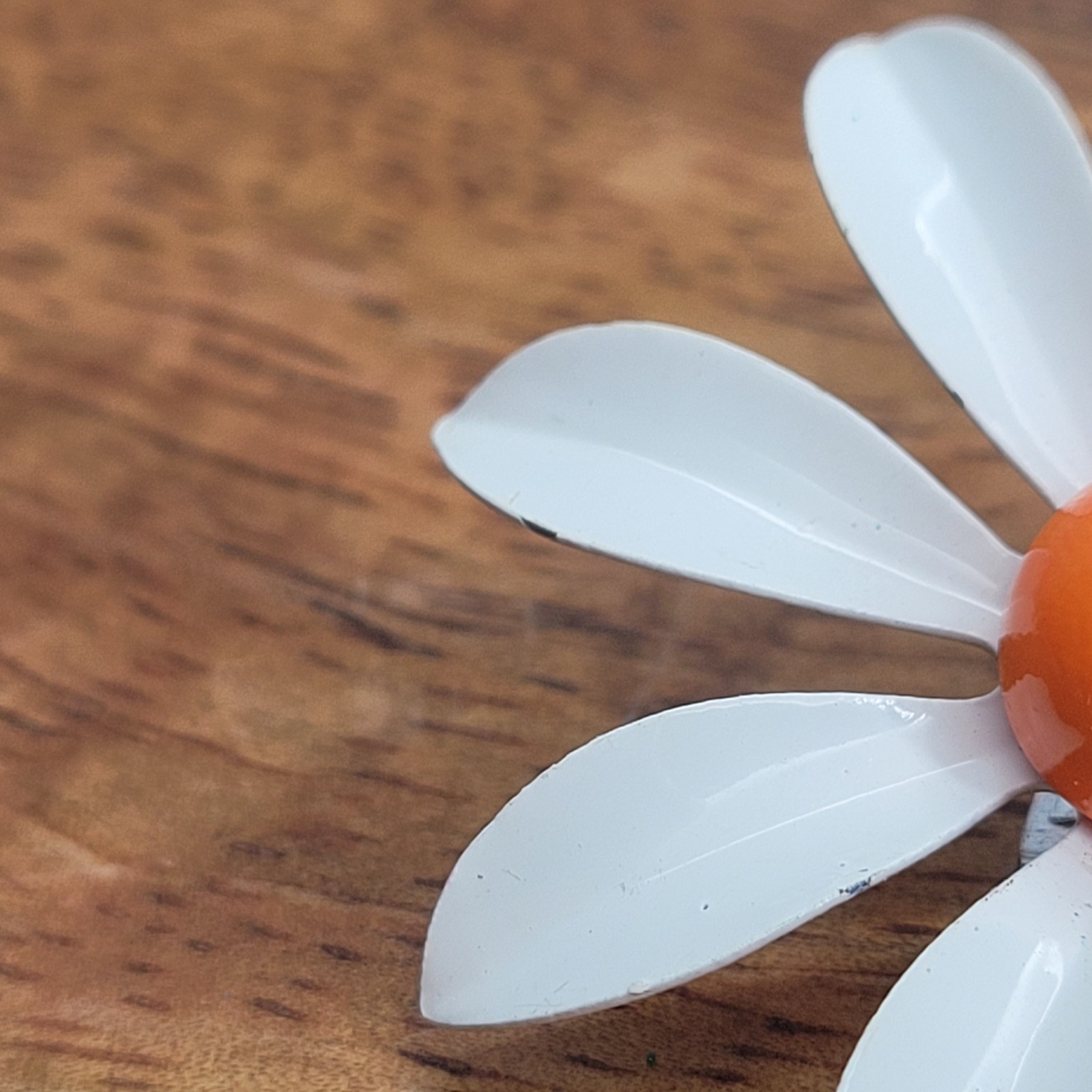 Vintage 1960s Enamel Daisy Clip-On Earrings White Orange Metal Flower Retro Mod