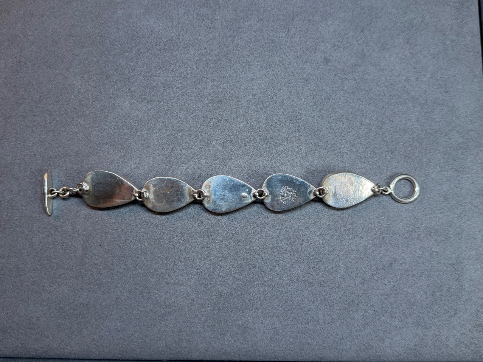 Vintage LOS CASTILLO Mexico Sterling Silver Red & Poppy Jasper Cabochon Bracelet