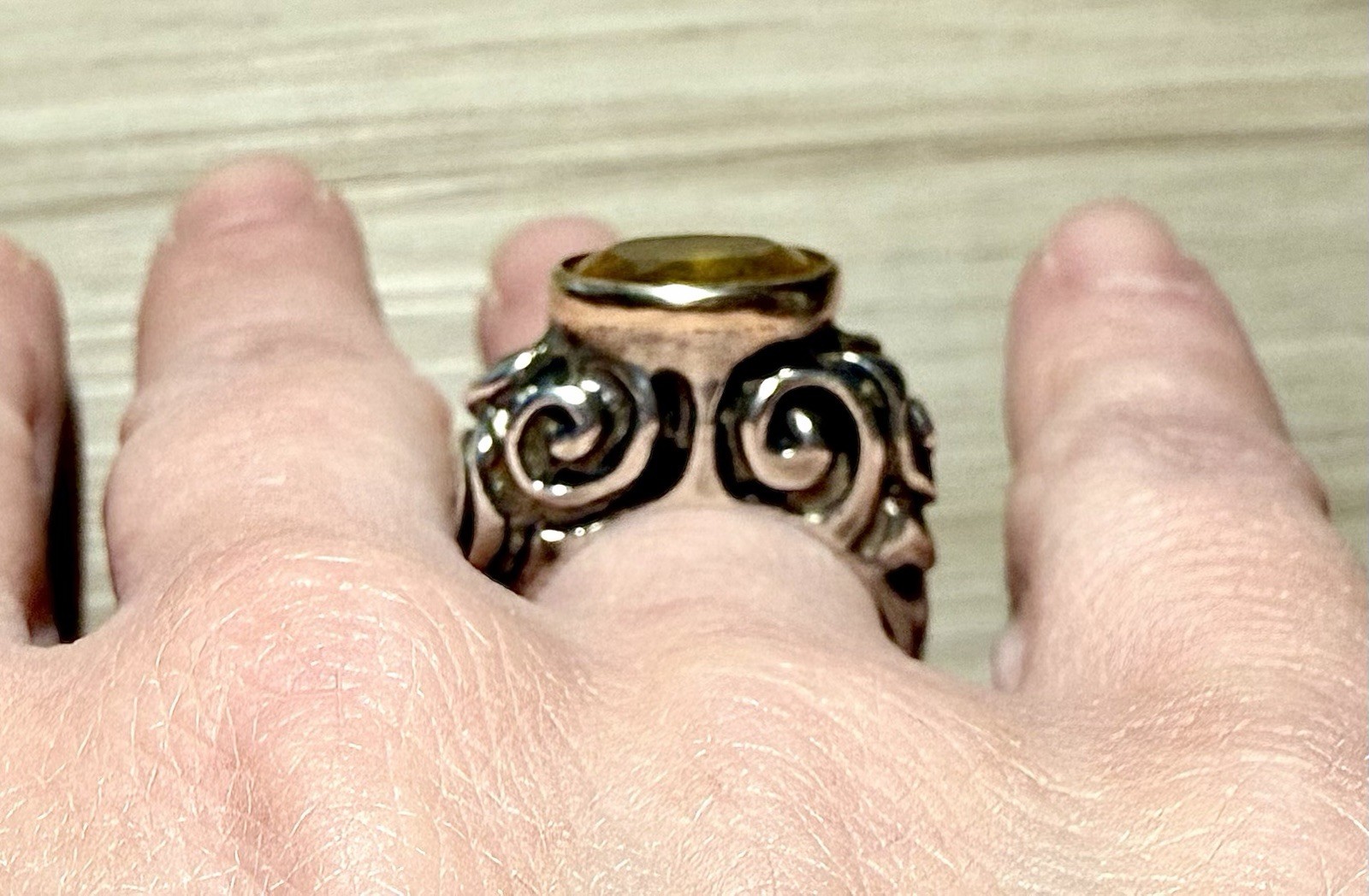 Dian Malouf Sterling Silver & 14K Gold Abstract Swirl Citrine Ring, Size 8