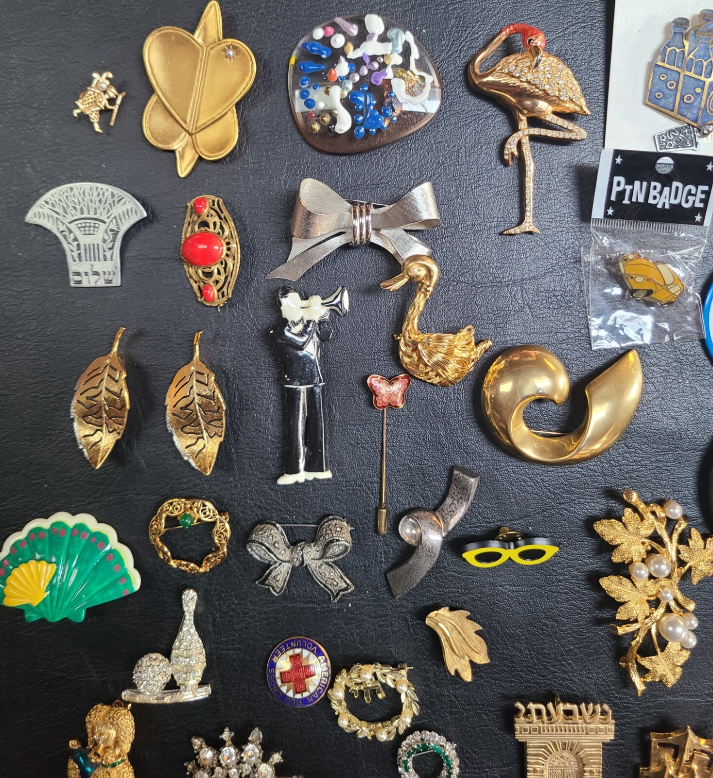 Vintage Costume Jewelry Pin Badge Lot Betty Boop Lucky Strike Flamingo Rhineston