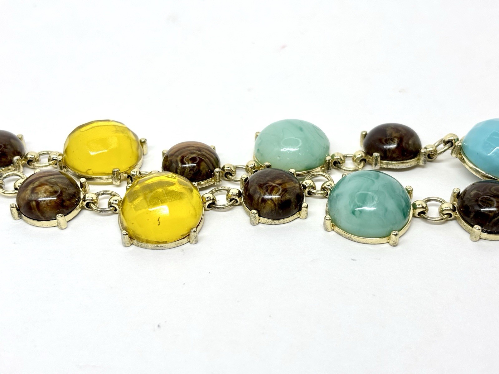 Crown Trifari Lucite Statement Necklace 15-17 In Gold Tone Colorful Signed Vinyl