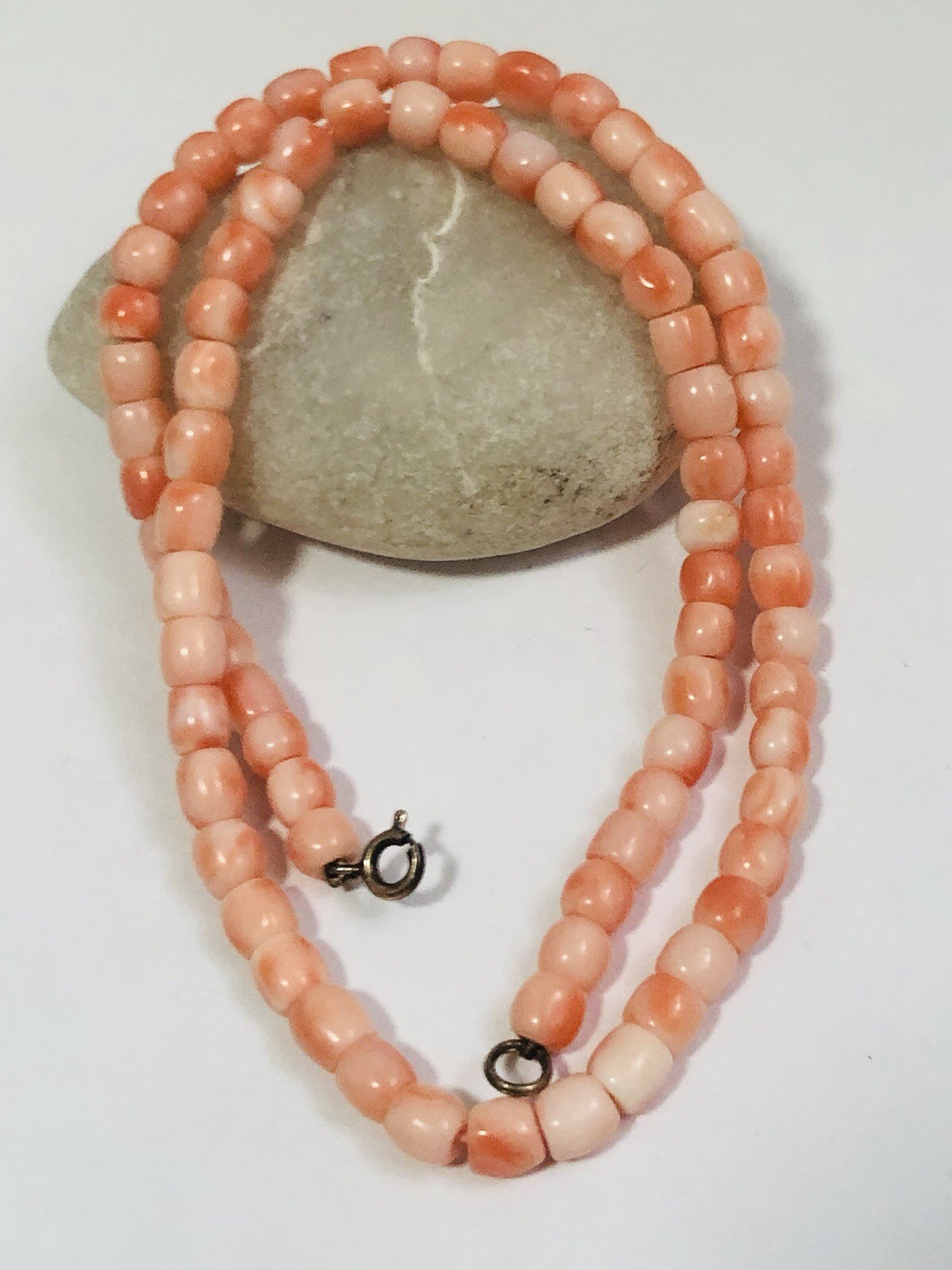 Vintage 925 Coral Beads Pinkish Salmon Necklace, Beautiful Color, 25+grams